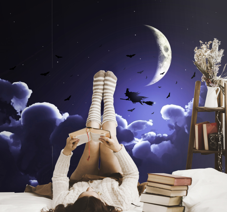 Witch in front of full moon wall mural - TenStickers
