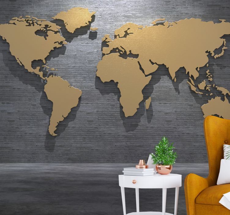 World map wall mural golden world map - TenStickers