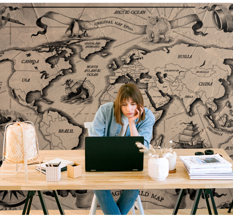 World map wall mural vintage worldwide map - TenStickers