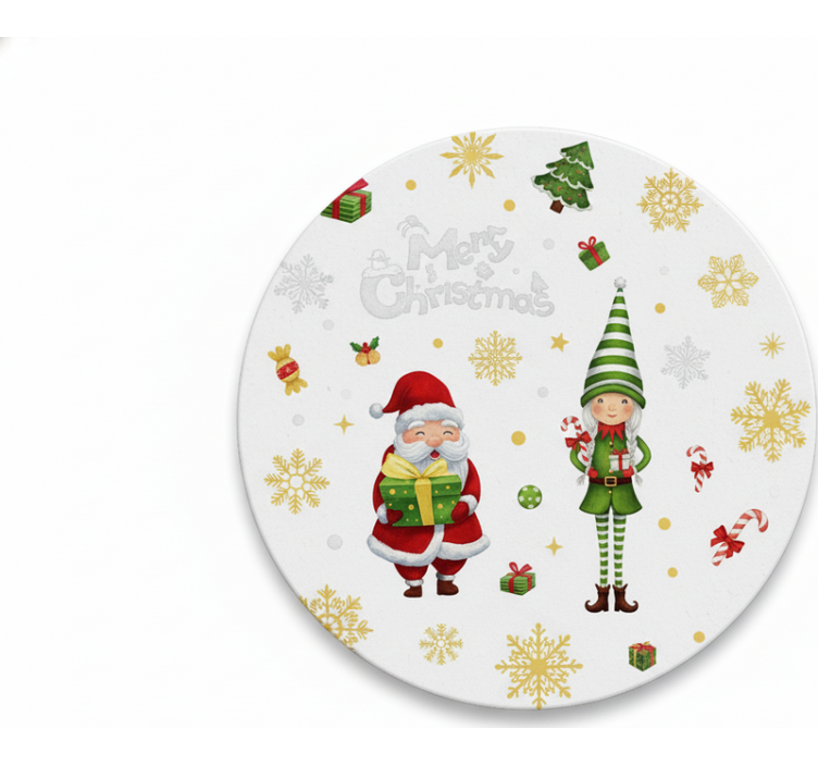 Christmas coasters santa with elf design - TenStickers