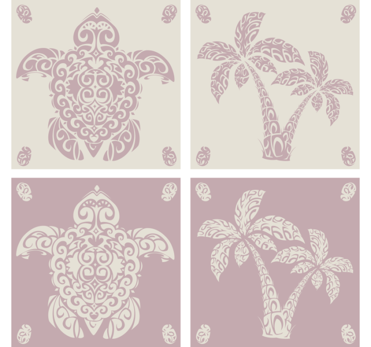 Hawaiian Turtle and Palm Pattern Coaster - TenStickers