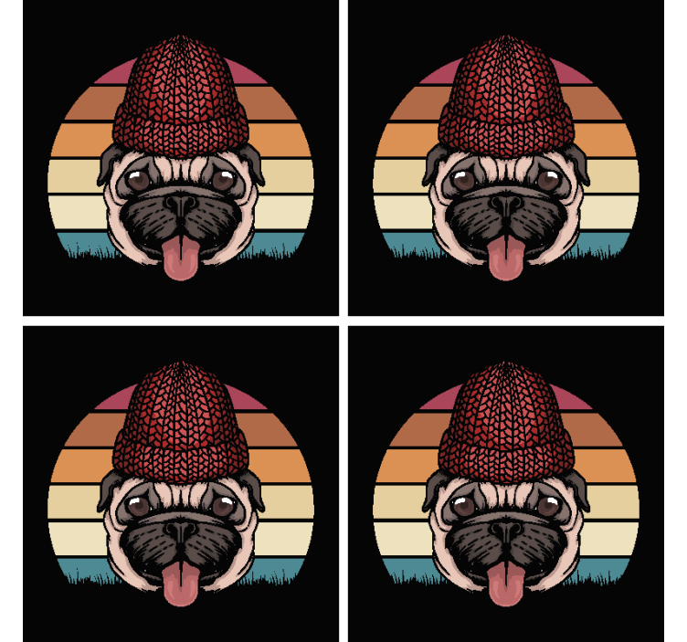 Geek coasters pug in knit hat - TenStickers