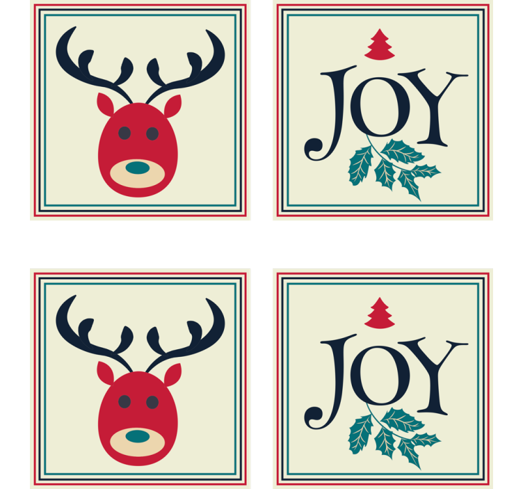 Christmas coasters reindeer and holly design - TenStickers