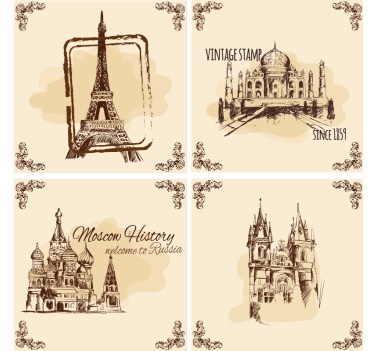 Vintage coasters historic landmark artwork - TenStickers