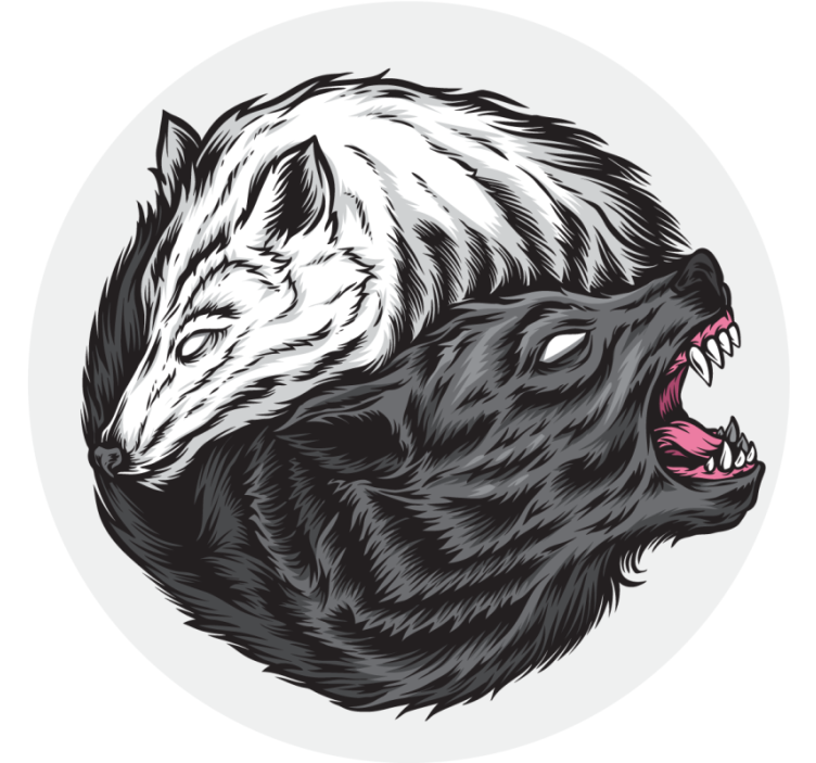 Geek coasters featuring contrasting wolf heads - TenStickers