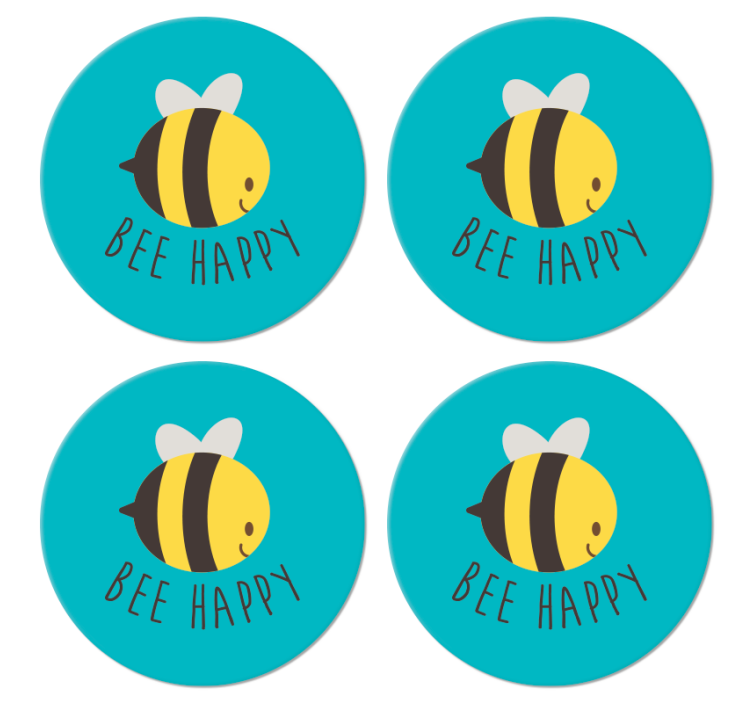 Bee happy text  vinyl coasters - TenStickers