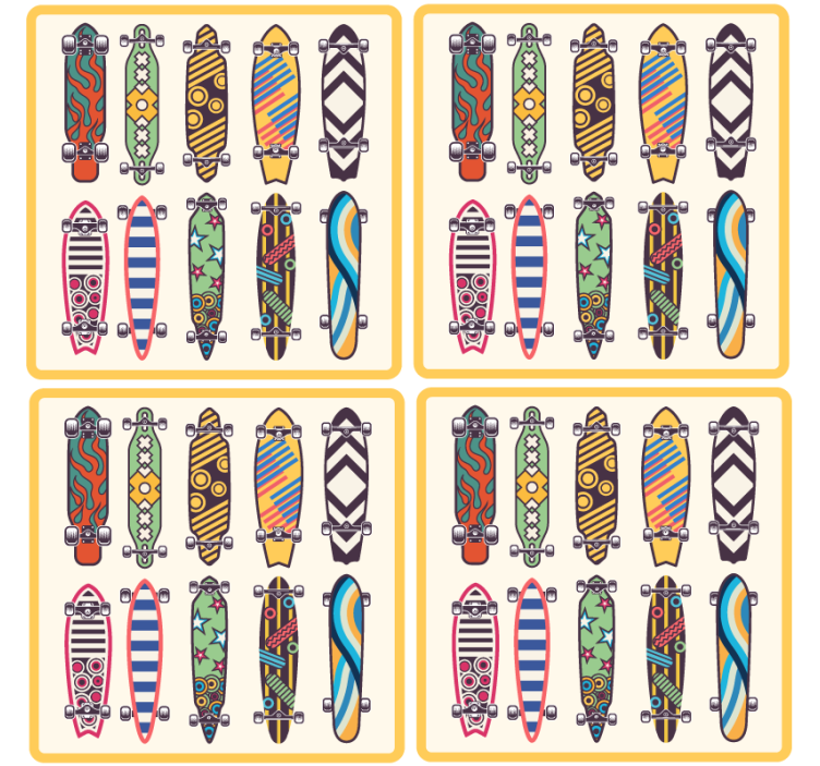 Geek coasters with vibrant skateboard designs - TenStickers