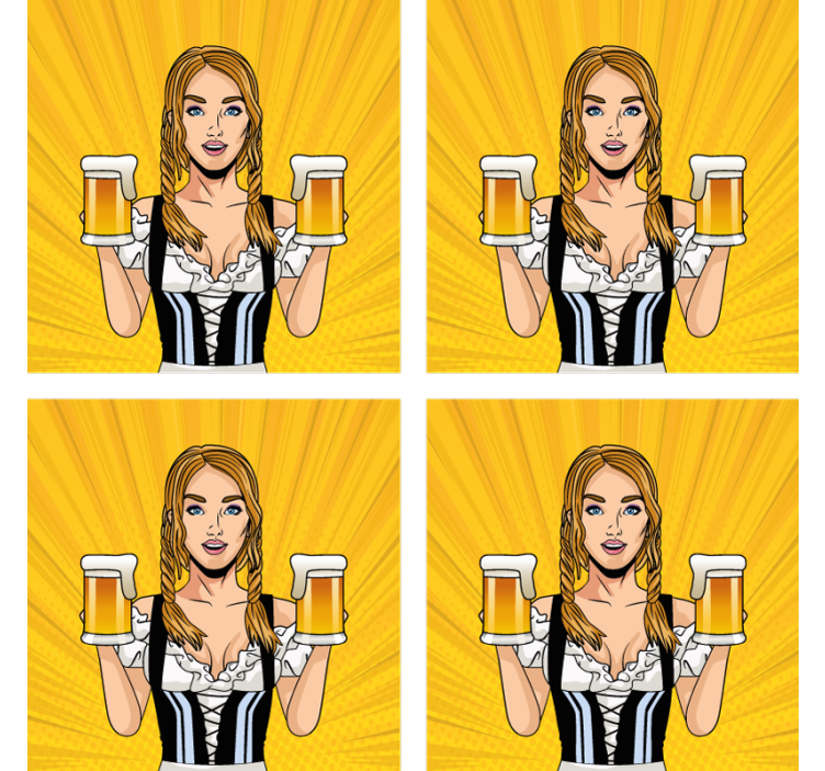 Beer mats featuring a cheerful woman with beers - TenStickers