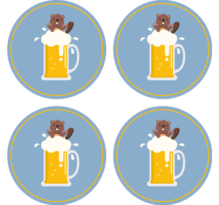 Beer mats featuring cheerful beaver mug design - TenStickers