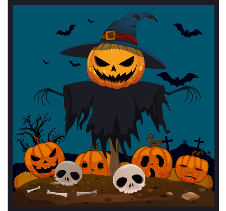 Halloween coaster scarecrow pumpkin scene - TenStickers