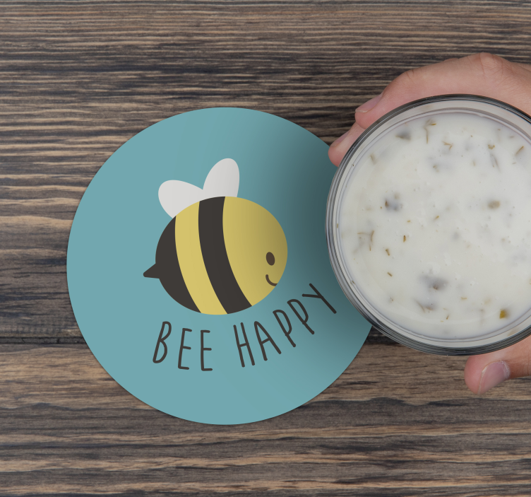 Bee happy text  vinyl coasters - TenStickers