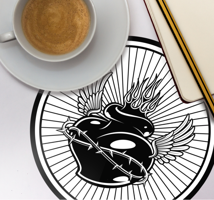 Black and white taboo heart modern coaster - TenStickers