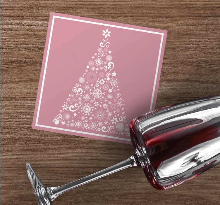 Festive tree on pink christmas coaster - TenStickers