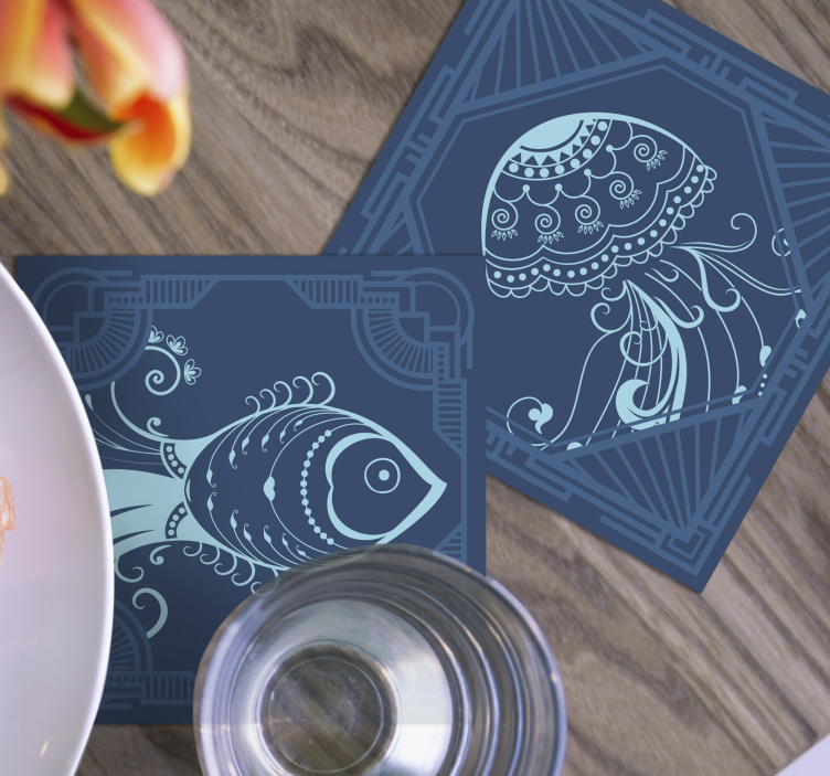Ornamental Sea Life TILES marine life coasters - TenStickers