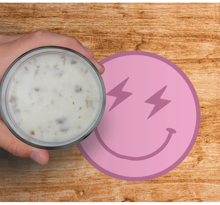 Pink lightning smiley face modern coaster - TenStickers