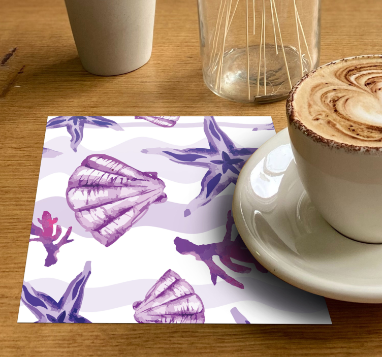 Purple Seashell and Starfish shell coaster - TenStickers