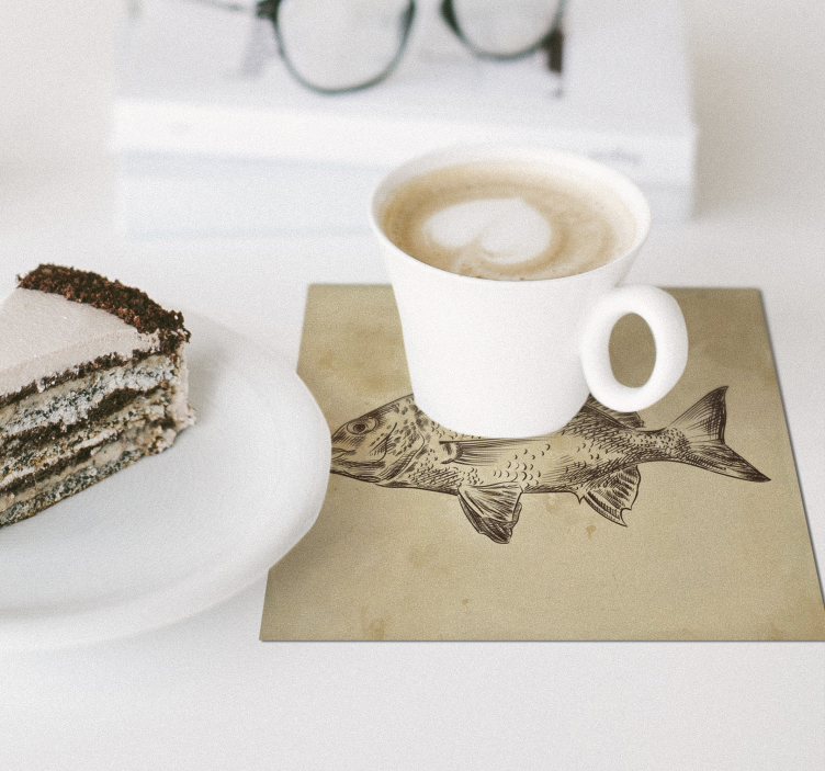 Fabulous vintage drawn fish coaster - TenStickers