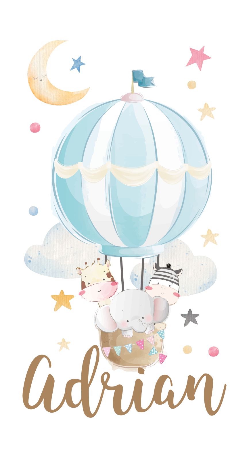 Nursery poster featuring three animals on balloons - TenStickers