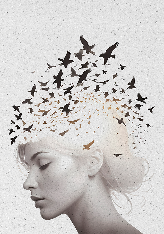 Abstract poster with birds in head - TenStickers