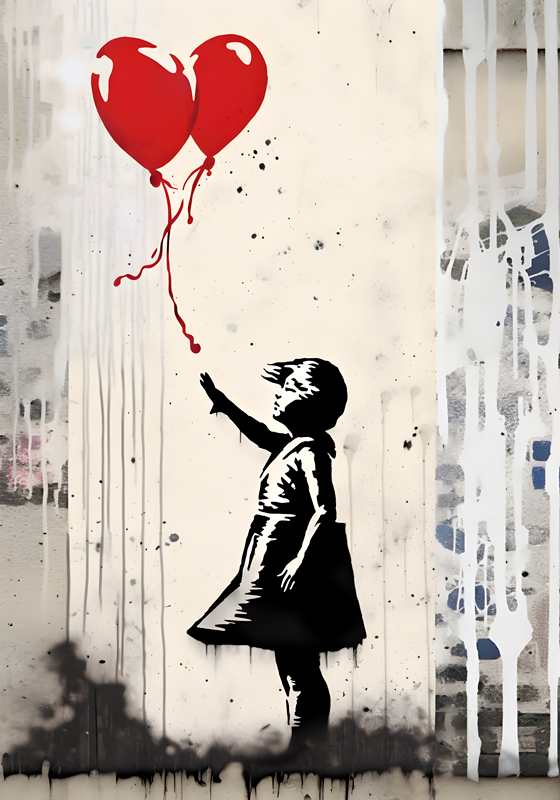 Art poster of girl with balloons - TenStickers