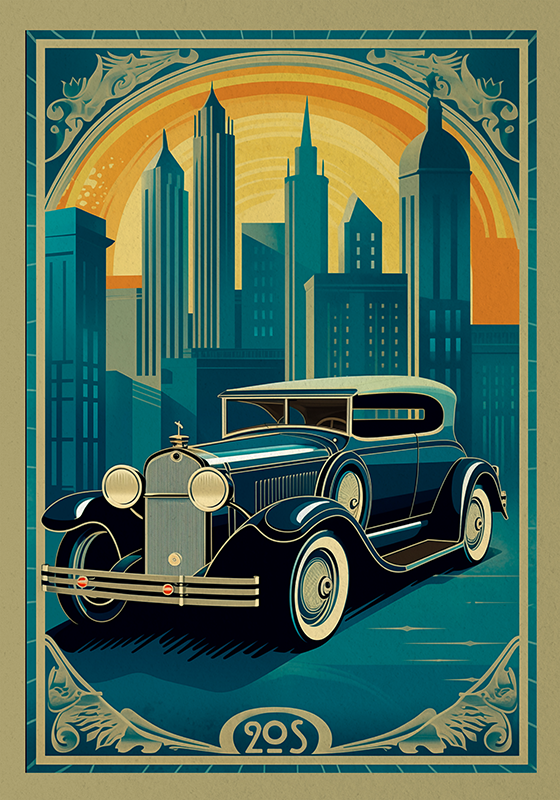 Art déco poster featuring a 1920s car - TenStickers