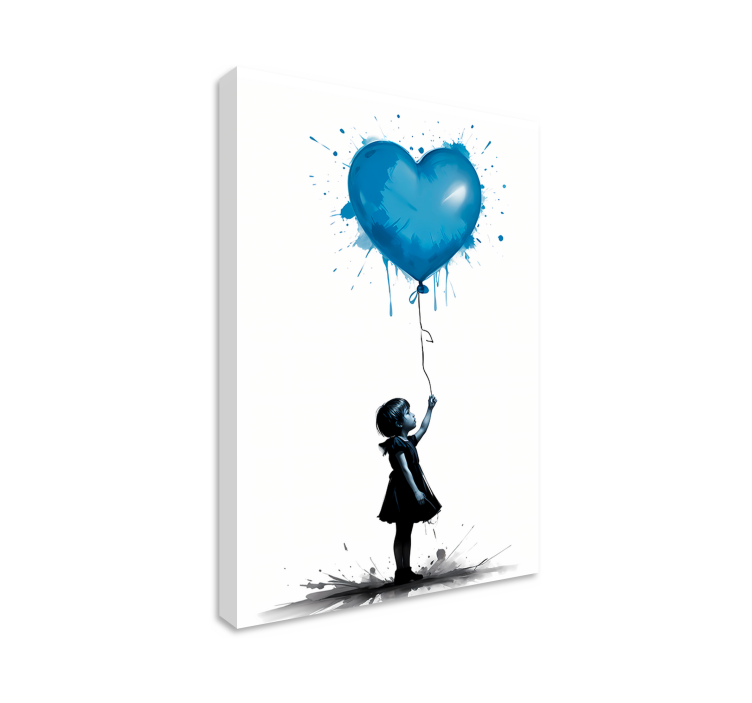 Girl with blue heart baloon canvas art - TenStickers