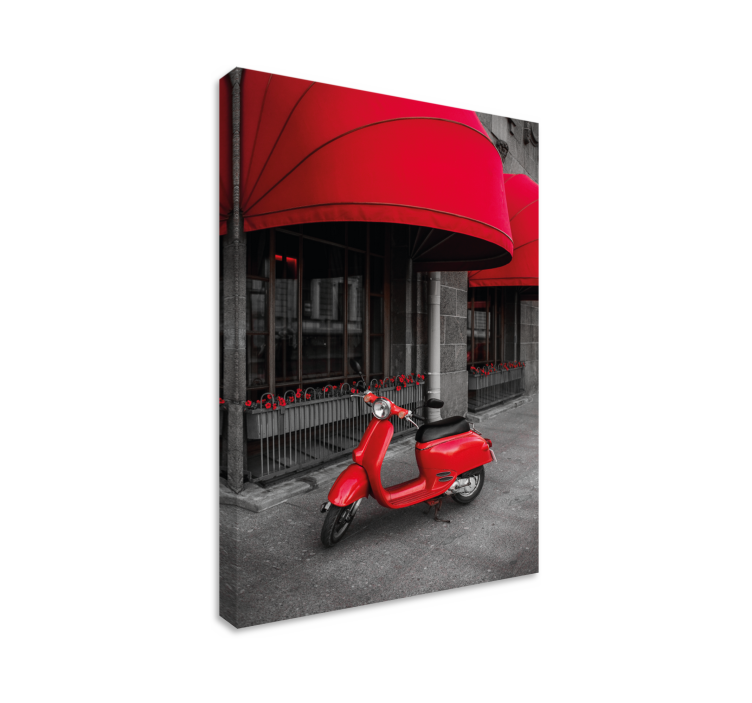 Parked red motor Italian scooter city canvas - TenStickers