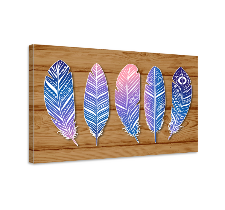 Stylized blue collection feather canvas wall art - TenStickers