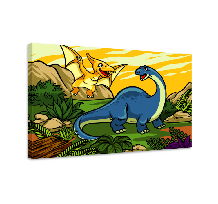 Happy dinosaurs playing dinosaur canvas wall art - TenStickers
