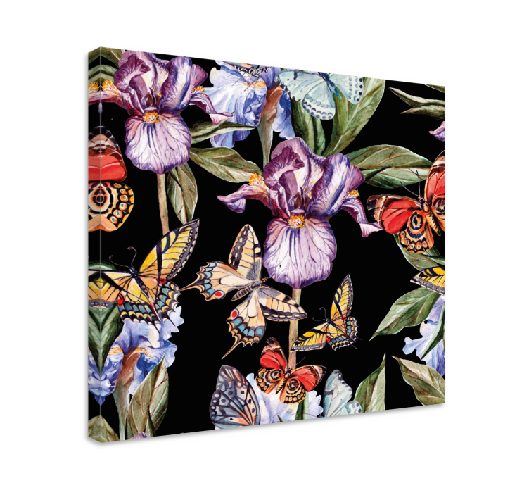 Flowers canvas butterflies and irises art print - TenStickers
