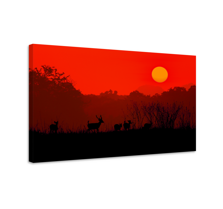 Stag canvas silhouetted stag sunset - TenStickers