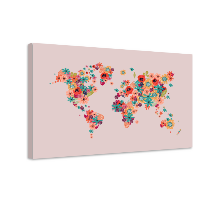 Cartoon flower  world map canvas - TenStickers