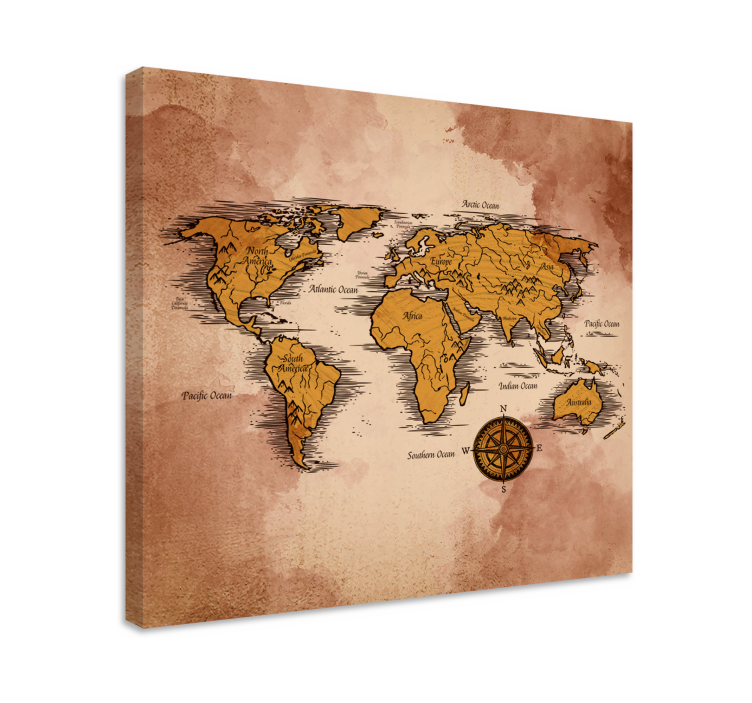 Vintage with names world map canvas - TenStickers
