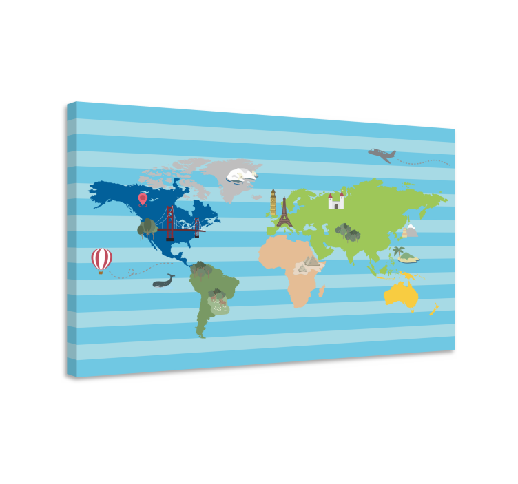 cartoon continents world map canvas - TenStickers