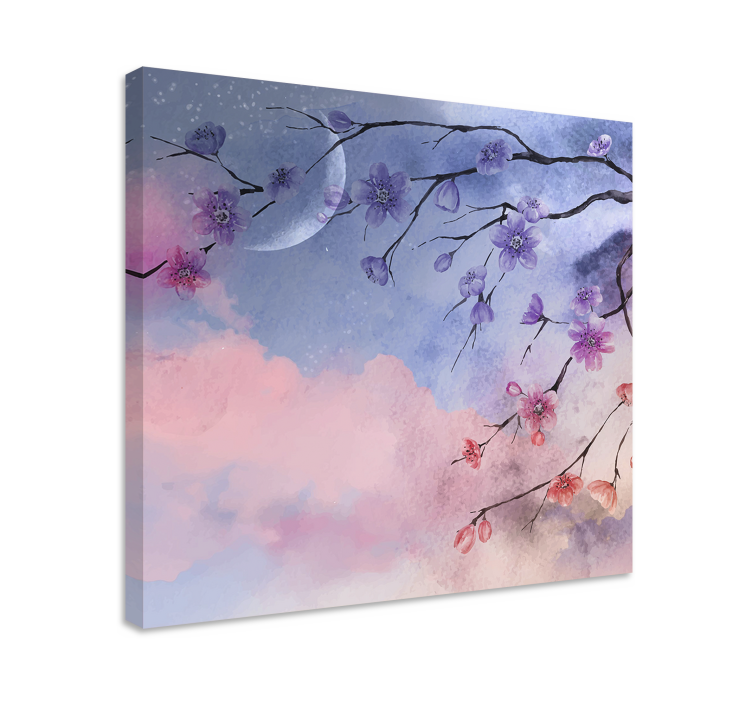 Flowers canvas blooming branches and moon - TenStickers