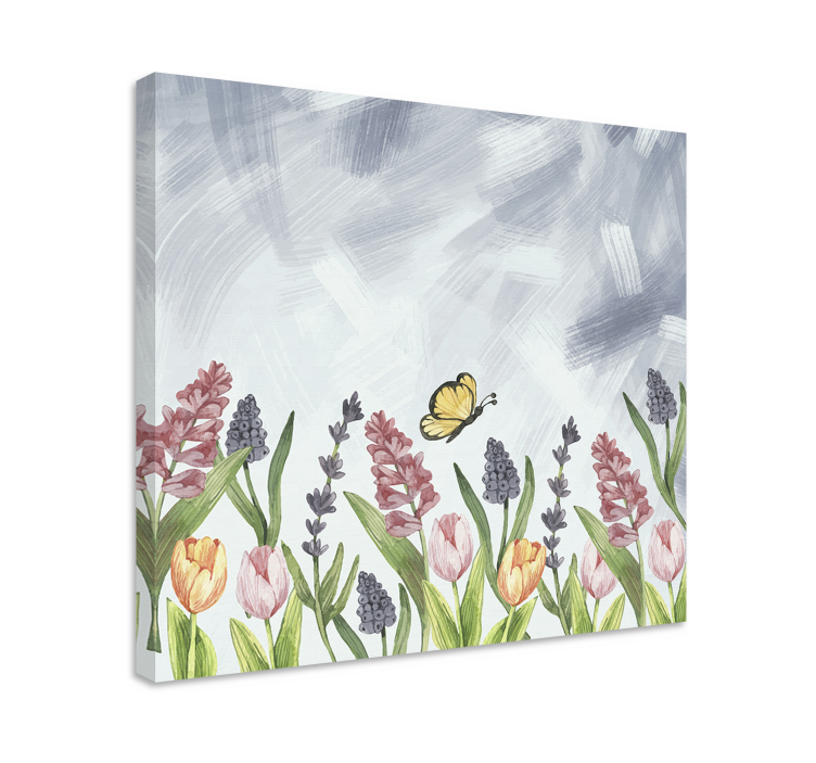 Flowers canvas butterfly among blooms - TenStickers