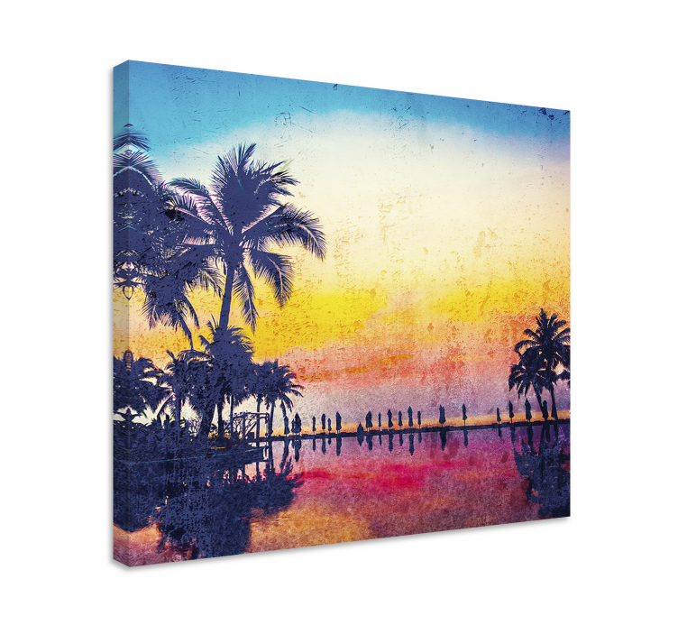 Sunset with palm trees Office wall prints - TenStickers