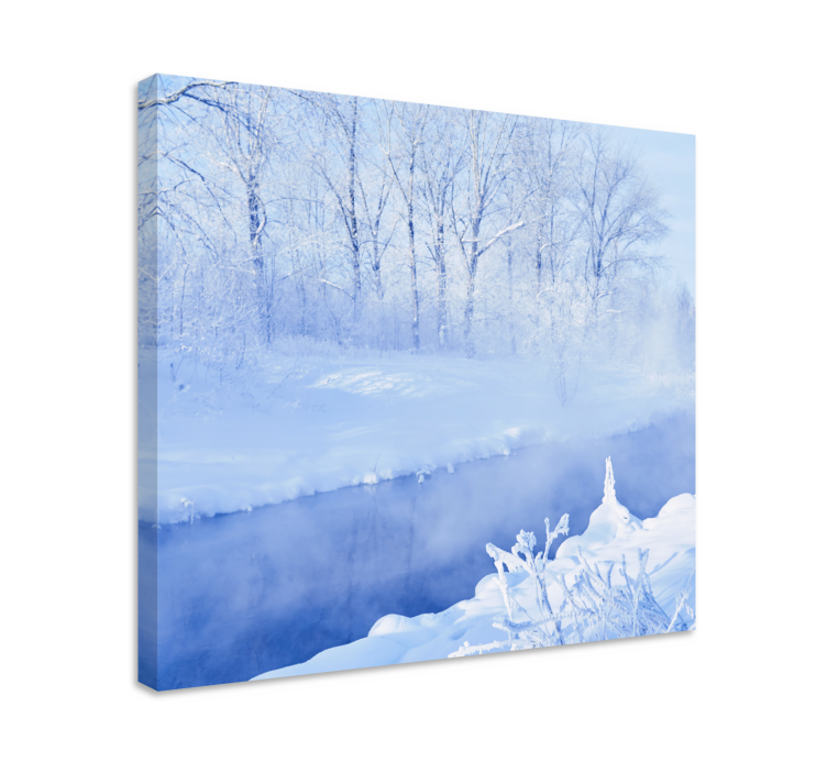 White frozen trees and river landscape canvas - TenStickers