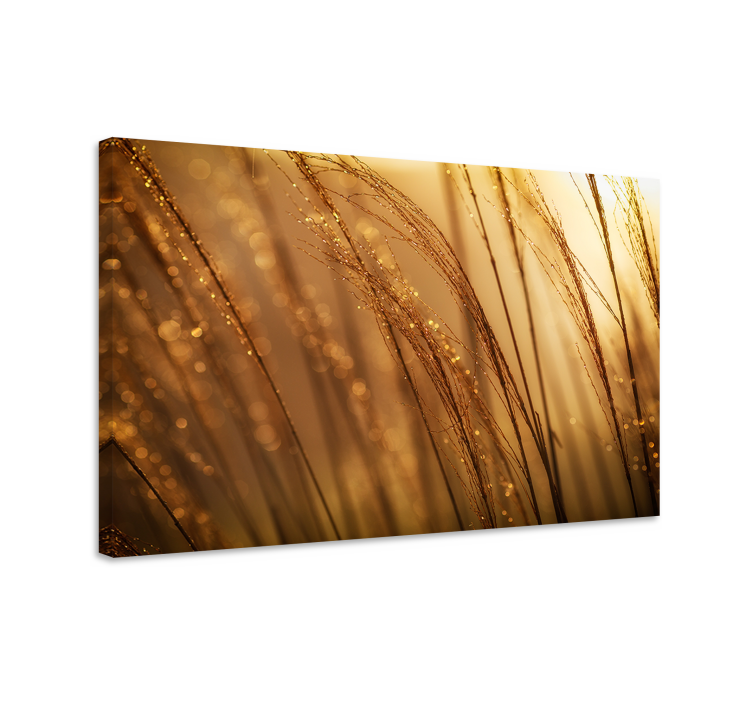 Flowers canvas with golden grass texture - TenStickers