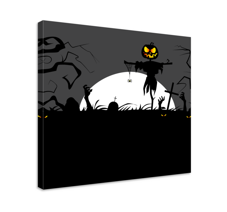 Retro canvas spooky pumpkin patch art - TenStickers