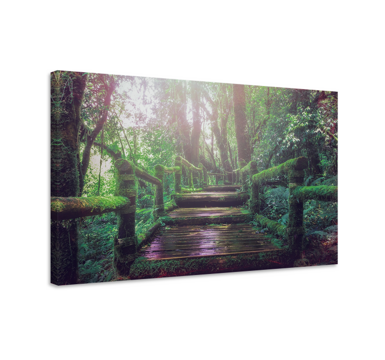 Beautiful green moss stairs landscape canvas - TenStickers