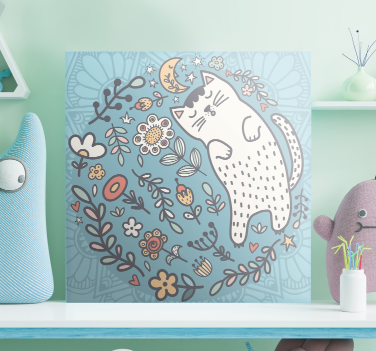 Adorable Cat mandala canvas wall art - TenStickers