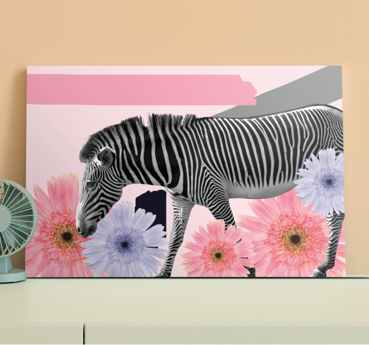 Animal canvas wall art zebra among blooms - TenStickers