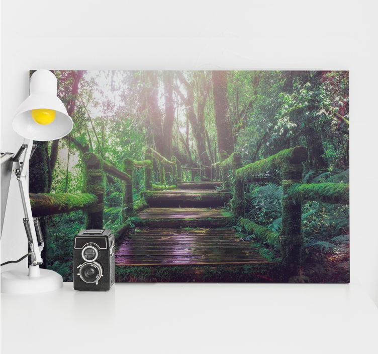 Beautiful green moss stairs landscape canvas - TenStickers