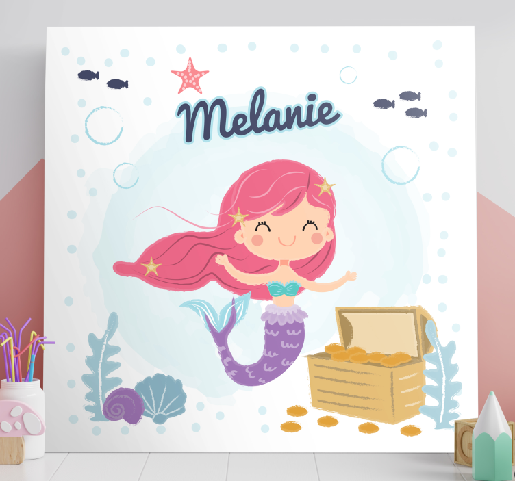 bebe de sirena con nombre nursery canvas - TenStickers