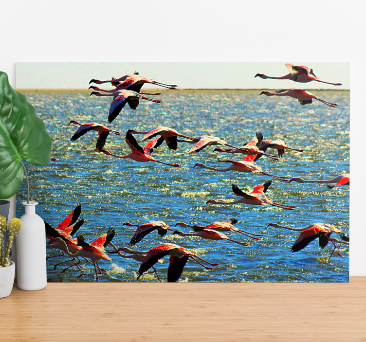 Bird canvas wall art flamingos in flight - TenStickers