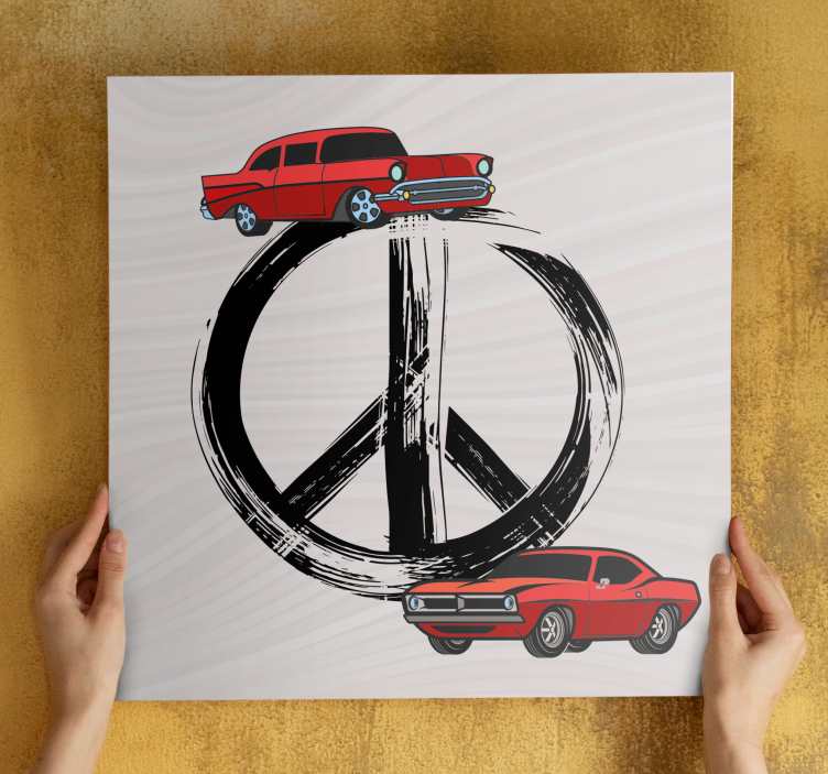 Black peace symbol with red cars retro canvas - TenStickers