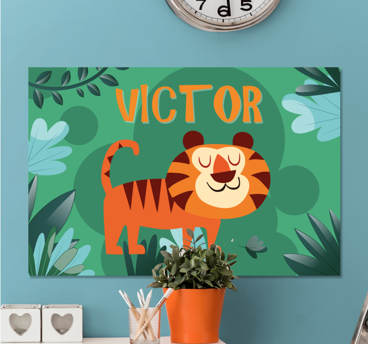 Cute tiger boy with name personalised canvas - TenStickers