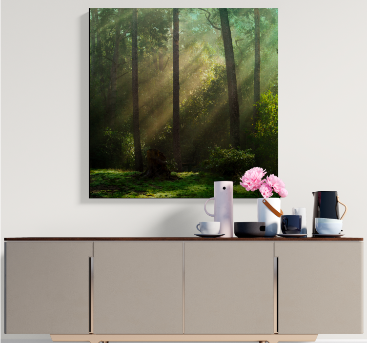Deep green forest sunlight landscape canvas - TenStickers