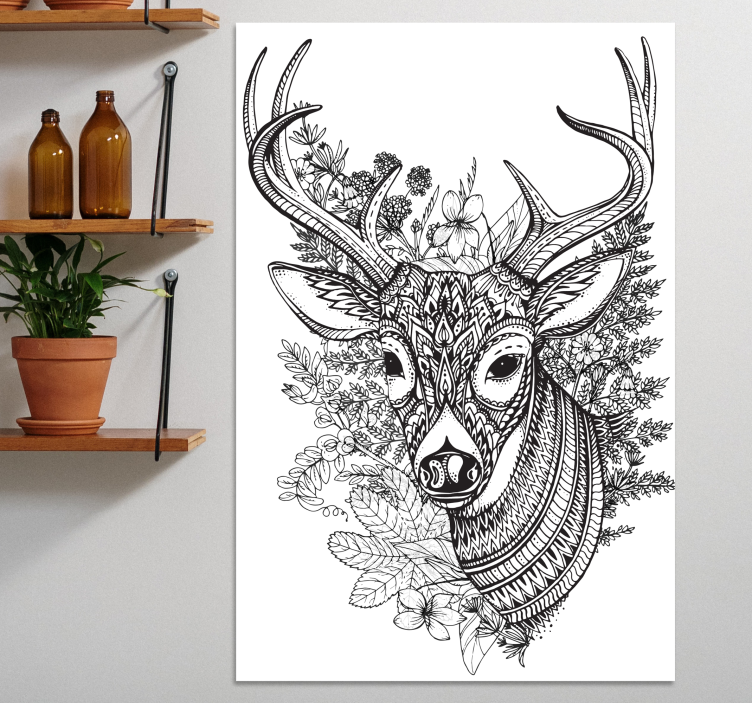 Deer horns with flowers stag canvas - TenStickers
